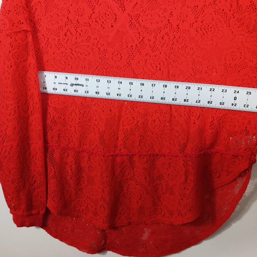 Free People, Red Long Sleeve Top, Open Knit, Oversized, Size MED, Lt. Wt., Soft - Picture 10 of 16